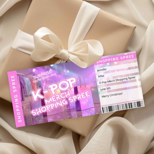 K-Pop Merch Shopping Spree Reveal Ticket Card Einladung