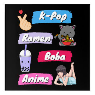 K-Pop, Ramen, Boba und Anime Pop Culture Fan   Acryl Wandkunst
