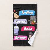 K-Pop, Ramen, Boba und Anime Pop Culture Fan Badhandtuch Set (Handtuch)