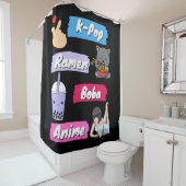 K-Pop, Ramen, Boba und Anime Pop Culture Fan Duschvorhang (Beispiel)