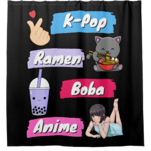 K-Pop, Ramen, Boba und Anime Pop Culture Fan Duschvorhang