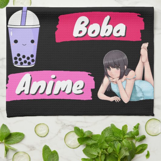 K-Pop, Ramen, Boba und Anime Pop Culture Fan Geschirrtuch (Gefaltet)