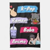 K-Pop, Ramen, Boba und Anime Pop Culture Fan Geschirrtuch (Vertikal)