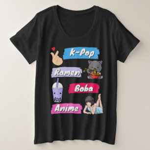 K-Pop, Ramen, Boba und Anime Pop Culture Fan Große Größe T-Shirt