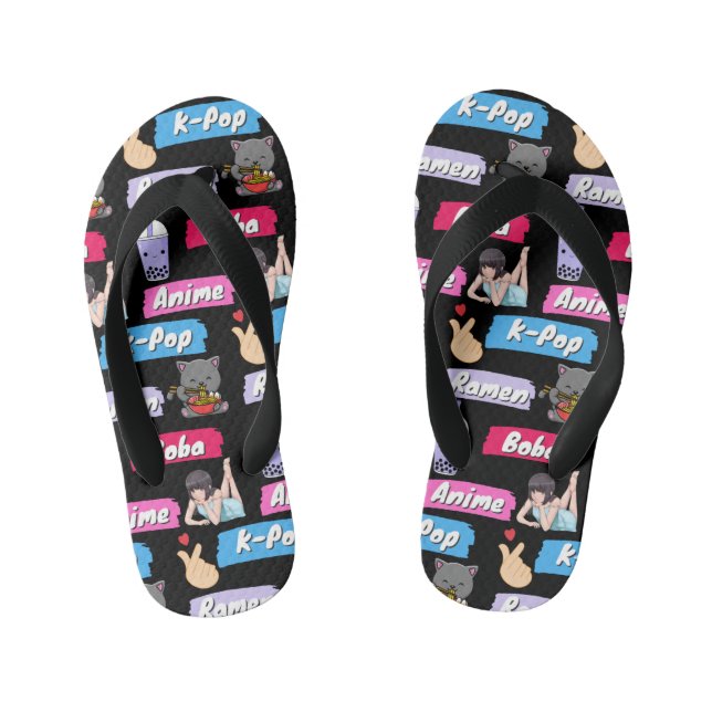K-Pop, Ramen, Boba und Anime Pop Culture Fan Kinderbadesandalen (Fußbett)