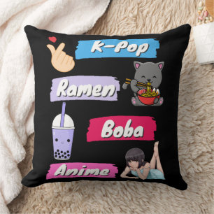 K-Pop, Ramen, Boba und Anime Pop Culture Fan Kissen