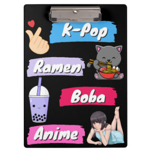K-Pop, Ramen, Boba und Anime Pop Culture Fan Klemmbrett
