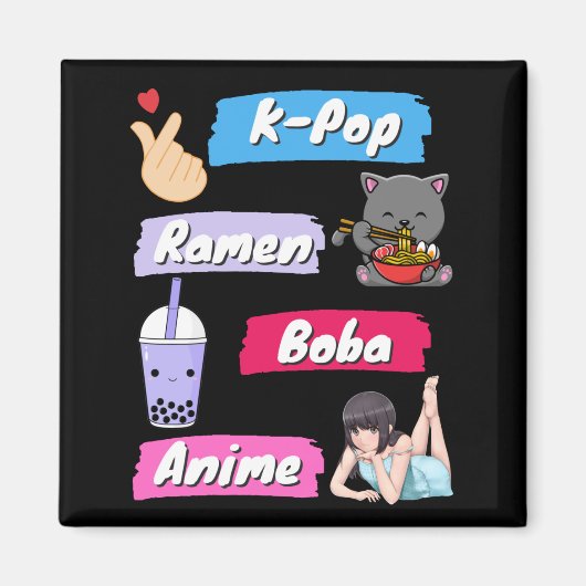 K-Pop, Ramen, Boba und Anime Pop Culture Fan Magnet (Vorne)
