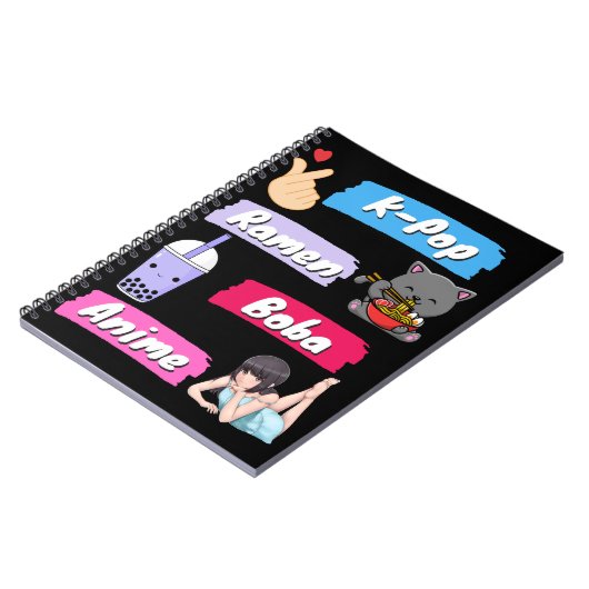 K-Pop, Ramen, Boba und Anime Pop Culture Fan Notizblock (Linke Seite)