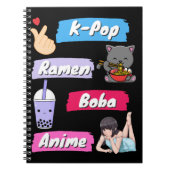 K-Pop, Ramen, Boba und Anime Pop Culture Fan Notizblock (Vorderseite)