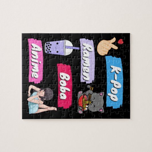 K-Pop, Ramen, Boba und Anime Pop Culture Fan Puzzle (Horizontal)