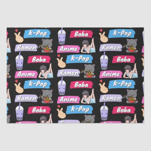 K-Pop, Ramen, Boba und Anime Pop Culture Fan Seidenpapier (Vorderseite)