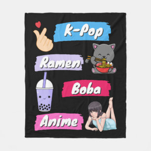 K-Pop, Ramen, Boba und Anime Popkultur-Fan Fleecedecke