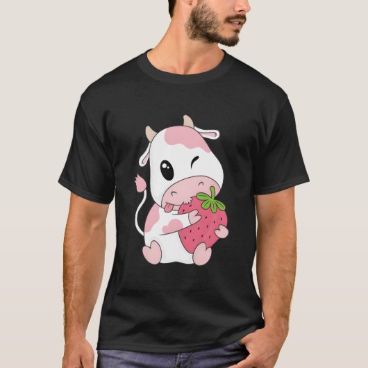 K Strawberry Cow Print Kawaii Animal T-Shirt (Vorderseite)