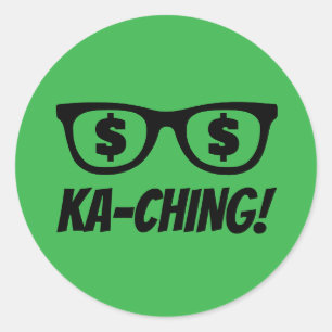 Ka-ching Dollarzeichen in den Augen lustig grüne V Runder Aufkleber