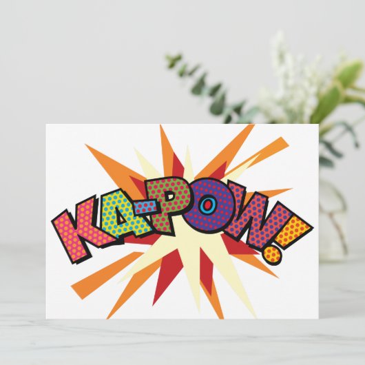 KA-POW Fun Retro Comic Pop Kunst, Dichtung und Mus Einladung (Stehend Vorderseite)