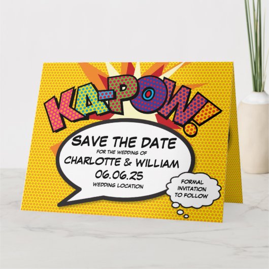 KA-POW Save the Date Spaß Retro Comic Pop Kunst Karte (Vorderseite)