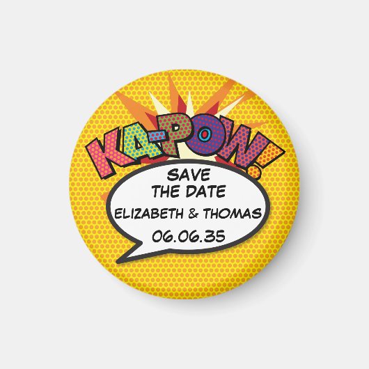 KA-POW Save the Date Spaß Retro Comic Pop Kunst Magnet (Vorne)