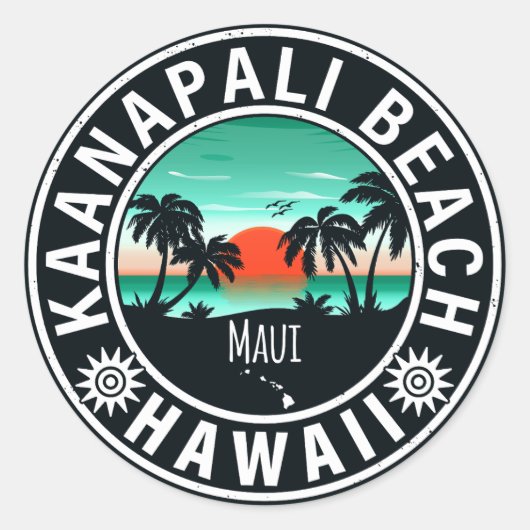 Ka'anapali Beach Hawaii Retro Sunset Souvenirs 60e Runder Aufkleber (Vorderseite)