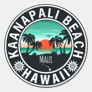 Ka'anapali Beach Hawaii Retro Sunset Souvenirs 60e Runder Aufkleber