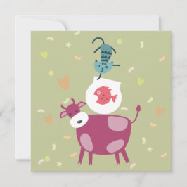 kaart beterschap, tekening koe, vis in kom  karte