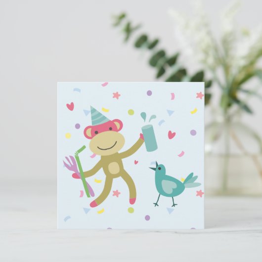 kaart felicitatie aapje karte (Stehend Vorderseite)