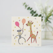 kaart felicitatie aapje met ballon en giraffe karte (Stehend Vorderseite)