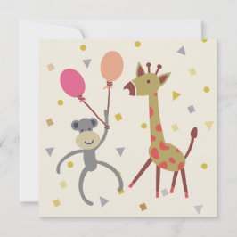 kaart felicitatie aapje met ballon en giraffe karte
