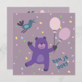 kaart uitnodiging beertje met ballon (Vorne/Hinten)