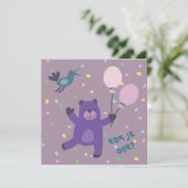 kaart uitnodiging beertje met ballon (Stehend Vorderseite)