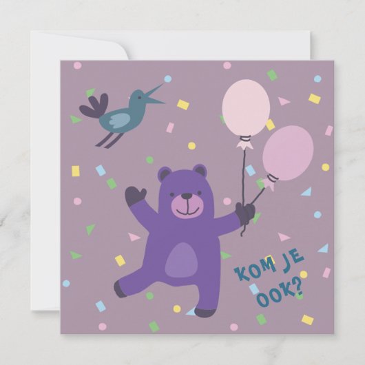 kaart uitnodiging beertje met ballon (Vorderseite)