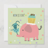 kaart uitnodiging feestje olifantje poes en taart karte (Vorderseite)