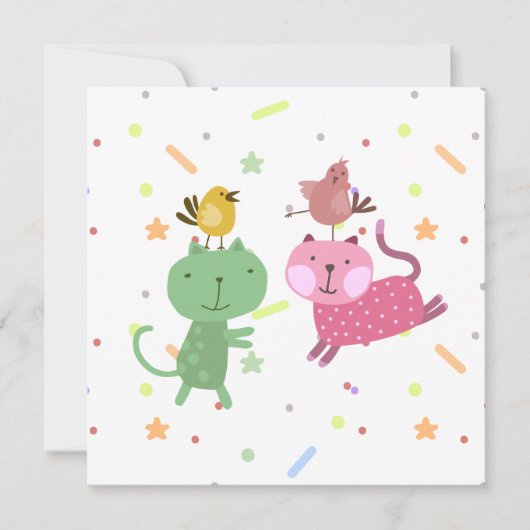 kaart verjaardag 2 poezen 2 vogeltjes karte (Vorderseite)