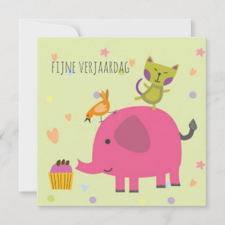 kaart verjaardag olifantje poes en cupcake karte