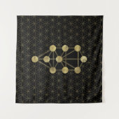 Kabbalah der Baum des Leben-Goldes auf Schwarzem Wandteppich (Vorderseite (Horizontal))