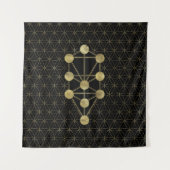 Kabbalah der Baum des Leben-Goldes auf Schwarzem Wandteppich (Vorderseite)