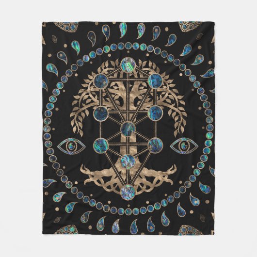 Kabbalah Der Baum des Lebens Abalone und Gold Fleecedecke (Vorderseite)
