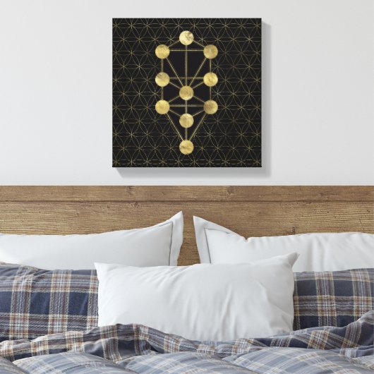 Kabbalah Der Baum des Lebens Gold auf schwarz Leinwanddruck (Insitu (Schlafzimmer))