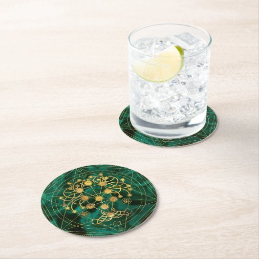 Kabbalah Der Baum des Lebens - Malachit Runder Pappuntersetzer (Vor Ort)