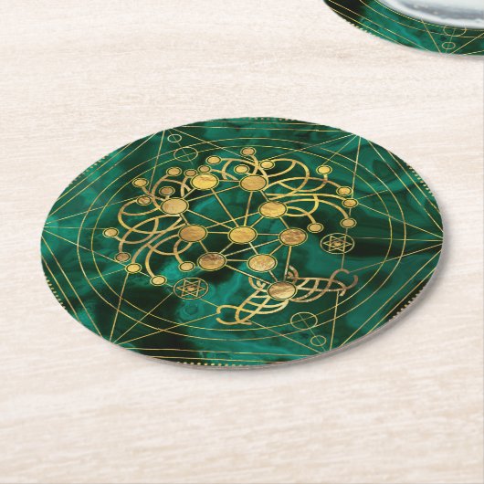 Kabbalah Der Baum des Lebens - Malachit Runder Pappuntersetzer (Angewinkelt)