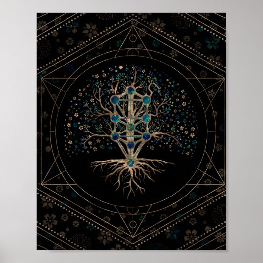Kabbalah Der Baum des Lebens Marmor und Gold Poster (Vorne)