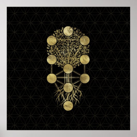 Kabbalah The Tree of Life Gold on Black Poster (Vorne)
