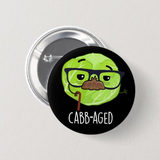 Kabbenalter Funny Old Veggie Cabbage Pun Dark BG Button (Vorne & Hinten)