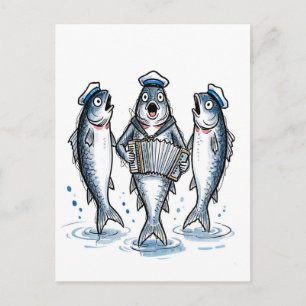 Kabeljau leitet Chanty-Chor in mariner Tintenillus Postkarte
