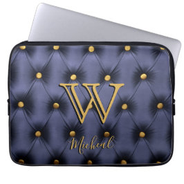 Kabelloser Navy- und Gold-Monogram-Laptop-Sieb Laptopschutzhülle