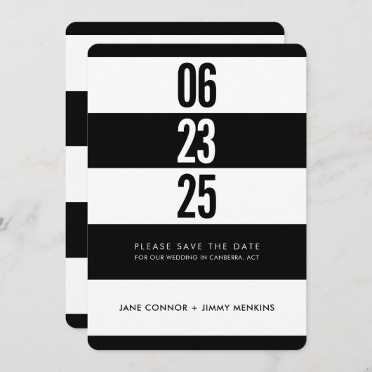 KABELNUMMER Schwarz-weißer Streifen Save the Date (Vorne/Hinten)