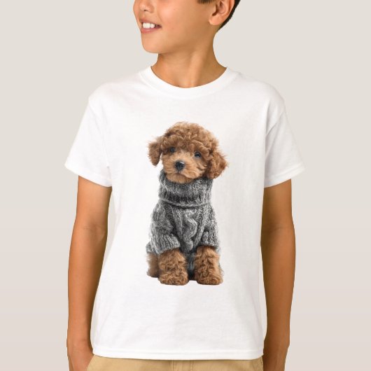 Kabelpullover Pudel Kinder T-Shirt (Vorderseite)