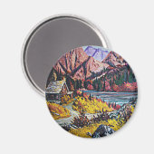 Kabine am See Ölgemälde Magnet (Vorderseite/Rückseite)