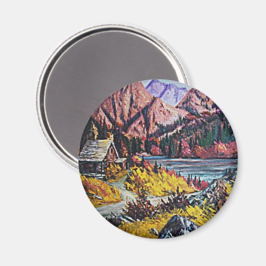 Kabine am See Ölgemälde Magnet (Vorderseite/Rückseite)