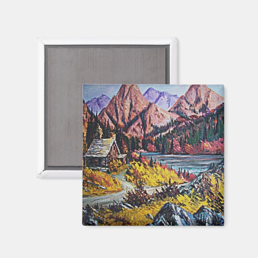 Kabine am See Ölgemälde Magnet (Vorderseite/Rückseite)